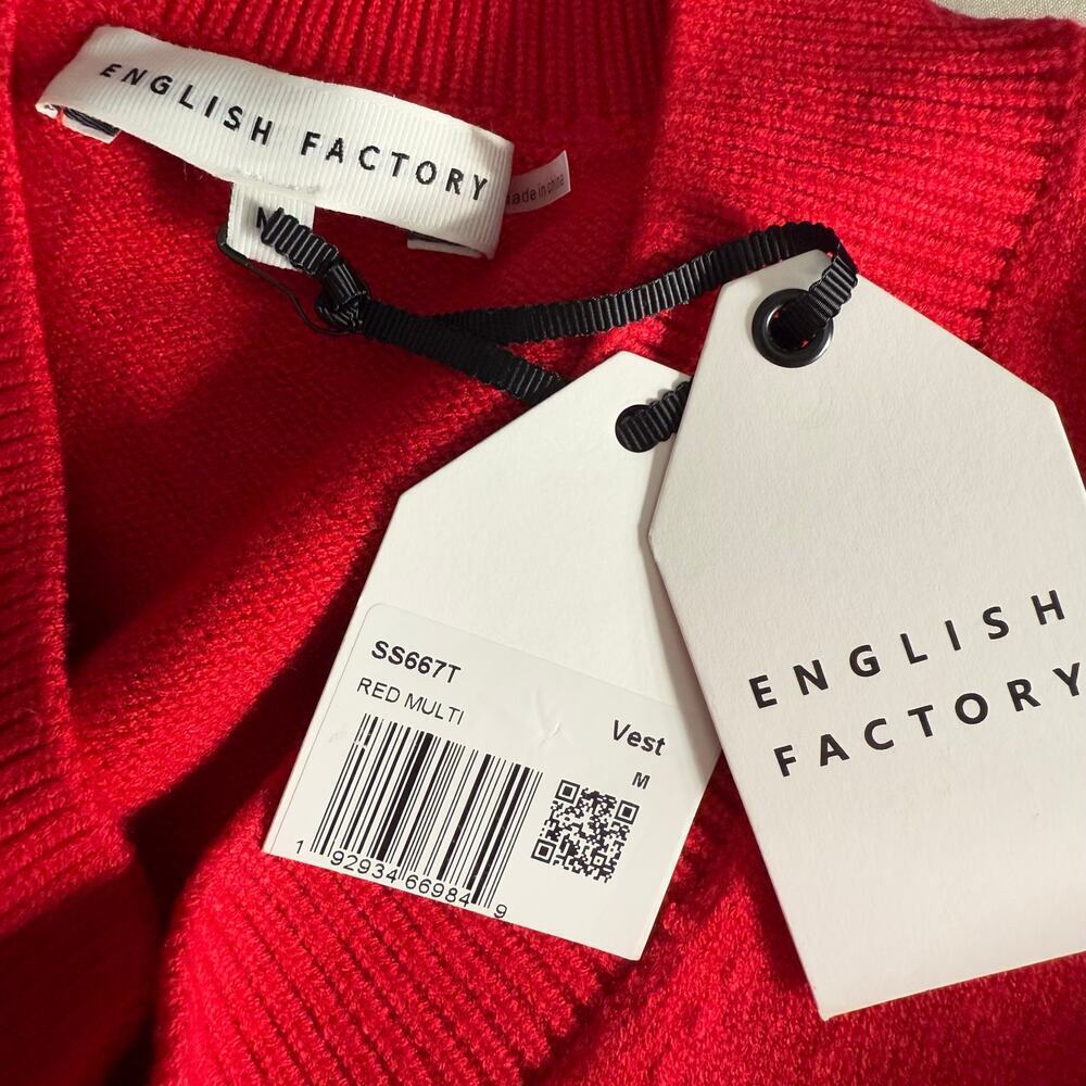 English Factory Argyle Pullover Sweater Vest, Multi Red, M - Picture 4 of 5